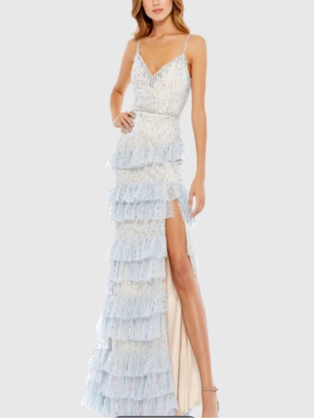 NWT Mac Duggal Light Blue Sleeveless V-Neck Sequin Spaghetti Strap Dress 2